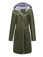 billiga hoodie jacka-Dam Trenchcoat Utomhus Gata Dagligen Höst Vinter Lång Täcka Normal Regnsäker Håller värmen Andningsfunktion Stylish Nutida Ledigt Jacka Långärmad Slät Snörning Med fickor Svart Gul Vin