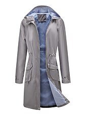 billiga hoodie jacka-Dam Trenchcoat Utomhus Gata Dagligen Höst Vinter Lång Täcka Normal Regnsäker Håller värmen Andningsfunktion Stylish Nutida Ledigt Jacka Långärmad Slät Snörning Med fickor Svart Gul Vin