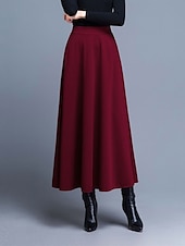 preiswerte Schlichte Röcke-Damenrock A-Linie Swing Midi Hohe Taille Röcke Tasche einfarbig Street Alltag Winter Elegant Mode Wein Schwarz Rot