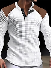 olcso Alkalmi Henley póló-Férfi Póló Gofri Henley ing Henley ing Tee Top Hosszú ujjú ing Színes Henley Utca Vakáció Hosszú ujj Kollázs Ruházat Divat Dizájn Alap