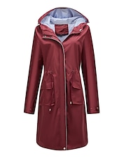 billiga hoodie jacka-Dam Trenchcoat Utomhus Gata Dagligen Höst Vinter Lång Täcka Normal Regnsäker Håller värmen Andningsfunktion Stylish Nutida Ledigt Jacka Långärmad Slät Snörning Med fickor Svart Gul Vin