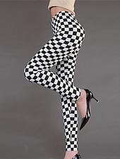 cheap Leggings-Women&#039;s Leggings Fashion Streetwear Full Length Mid Waist Geometric Striped Elastic Waist Print Breathability Comfortable Micro-elastic Outdoor Street Daily Black and white stripes black vertical
