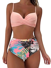 billiga Bikiniset-Dam Badkläder Bikini Shorts Baddräkt 2 st Hög midja Standkläder Grundläggande Slät Ärmlös Baddräkter