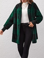 economico Giacche in finta pelle-Per donna Giacca in pile Cappotto teddy Giacca con cappuccio Tenere al caldo Traspirante Tasche In pile Informale Stile di strada Righe e Plaid Da mare San Valentino Strada Da tutti i giorni
