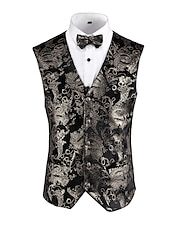 お買い得  ジレ-男性用 ベスト 結婚式 アウトドア ストリート ビジネス ストリートファッション ビジネス 秋 ポケット ポリエステル 高通気性 フラワー シングルブレスト Ｖネック レギュラー シルバー ルビーレッド ブルー フクシャ ベスト