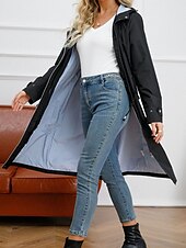 billiga hoodie jacka-Dam Trenchcoat Utomhus Gata Dagligen Höst Vinter Lång Täcka Normal Regnsäker Håller värmen Andningsfunktion Stylish Nutida Ledigt Jacka Långärmad Slät Snörning Med fickor Svart Gul Vin