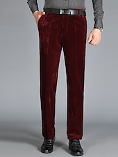 cheap Slim-Men&#039;s Dress Pants Winter Pants Trousers Slacks Suit Pants Pocket Plain Comfort Breathable Outdoor Daily Going out Fashion Casual Black Wine