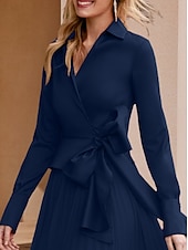 preiswerte Bodenlänge-A-Linie Mutter der Braut Kleid Hochzeitsgast Elegantes V-Ausschnitt Bodenlange Stretch Chiffon Lange Ärmel mit Schleife(n) Raffung Unifarbe 2025 kostenlose Maßanfertigung