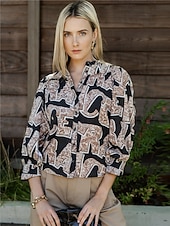economico Bluse e camicie-camicetta casual con stampa di lettere e collo rotondo