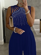 voordelige feest jumpsuits-Dames Normaal Jumpsuit Elegant Effen Kleur Mouwloos Ronde hals Hoge taille Uitknippen Bruiloft Feest Slank Zwart Rood blauw Herfst