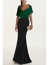 preiswerte SCHWARZ-Mermaid Abendkleid Elegantes Kleid Formaler Fall Sweep  Brush Train Kurzarm Off Shoulder Gürtel  Schärpe Satin mit Falten