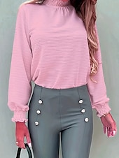 preiswerte Elegante Oberteile-Hemd Bluse Damen Schwarz Weiß Rosa Solide / einfarbig Puffärmel Täglich Modisch Stehkragen Regular Fit S