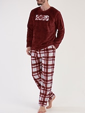 levne Pyžama-Pánské Společenské oblečení Noční prádlo Sady nočního prádla Pyžamový top a kalhoty 2 kusy Pléd stylové Na běžné nošení Pohodlné Domů Denní Flanel Pohodlné Tričkový Dlouhý rukáv Pullover Kalhoty