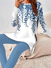 economico Set da due pezzi-Per donna Di tendenza maglietta Completi di pantaloni Pantaloni Manica lunga Rotonda Pop art Stampa Casual / quotidiano Blu marino Blu Marrone Primavera &amp; Autunno Standard
