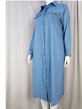 abordables Vestidos camiseros-Mujer Vestido de mezclilla Vestido informal Vestido de cambio Vestido largo maxi Algodón Mezclilla Casual Maduro Exterior Vestido de invierno Diario Cuello Camisero Botón Bolsillo Manga Larga Verano