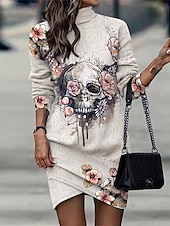 billiga Sweatshirt &amp; hoodie klänningar-kvinnors svart klänning arbetsklänning fritidsklänning fodral klänning mode vinterklänning daglig mini klänning tryck stativ långärmad leopard blommig lös passform svart vit gul höst vinter xxl