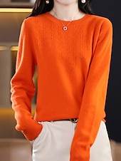 billiga Solida färger-Dam Pullover tröja Mode Streetwear Ledigt Ensfärgat Ribbad Rund hals Stickat Långärmad Vanliga toppar Sticka Utomhus Hem Dagligen Körsbärsröd Räkor Rosa Höst Vinter