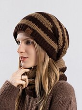 abordables Sombreros-2 unids/set bufanda tejida gorro de invierno para mujer &amp; Conjunto de gorro, gorro calentador de invierno a prueba de viento para ciclismo y esquí al aire libre