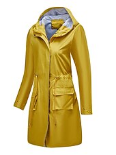 billiga hoodie jacka-Dam Trenchcoat Utomhus Gata Dagligen Höst Vinter Lång Täcka Normal Regnsäker Håller värmen Andningsfunktion Stylish Nutida Ledigt Jacka Långärmad Slät Snörning Med fickor Svart Gul Vin
