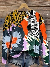 ieftine Vârfurile animalelor-hanorac de damă pulover poliester grafic casual sport imprimeu îmbrăcăminte sport activă cu gât rotund top cu mânecă lungă micro-elastic toamna &amp;amp; țesătură moale și confortabilă pentru iarnă