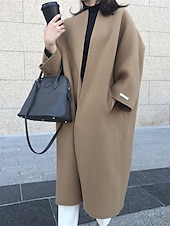 economico Cardigan e capispalla-Per donna Cappotto Tenere al caldo Traspirante Tasche Oversize Di tendenza Stile retrò Moderno Stile di strada Tinta unica Esterno Strada Shopping Da tutti i giorni Cardigan Lungo Girocollo Standard