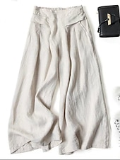 abordables jambe large et taille haute-Femme Normal Ample Classique Fluide Toute la longueur Taille moyenne Pantalon de Yoga Fluide Classique Basique Non Elastique Casual Usage quotidien Noir Blanche Jaune bleu marine Automne Hiver Ample