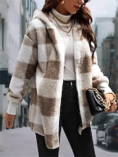 economico Giacche in finta pelle-Per donna Giacca in pile Cappotto teddy Giacca con cappuccio Tenere al caldo Traspirante Tasche In pile Informale Stile di strada Righe e Plaid Da mare San Valentino Strada Da tutti i giorni