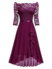 economico Abiti in chiffon-Per donna Abito Midi Abito in Pizzo Vestito da Festa Abito da Cocktail Abito da invitata a nozze Moda Festa Moderno Vacanza Festa serale Matrimonio Vestibilità regolare Colore Puro Mezza Manica