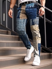 cheap Slim-Color Block Plaid / Check Business Casual Men&#039;s 3D Print Dress Pants Pants Trousers Outdoor Daily Wear Streetwear Polyester Navy Blue Royal Blue Blue S M L Medium Waist Elasticity Pants