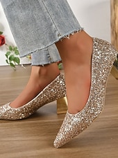 economico Invitato al matrimonio-décolleté da donna con tacco a blocco e punta glitterata – tacchi eleganti e scintillanti per invitati a matrimoni, feste, cocktail e serate