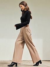 abordables pantalons pour femmes-pantalon habillé taille haute à jambe large