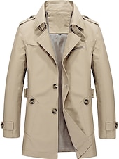 billiga Trenchcoat för män-Herr Övergångsjacka Trenchcoat Utomhus Alla årstider Vindtät jacka Ytterkläder Kläder Streetwear Slät Framficka Kavajslag Enkelknäppt