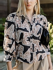 economico Bluse e camicie-camicetta casual con stampa di lettere e collo rotondo