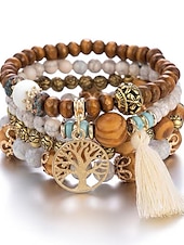 preiswerte Armbänder &amp; Armreifen-Damen Perlenarmband Vintage Armband Geschichtet Abschlußfeier Mode Weinlese-Thema Baum des Lebens Elegant Mode Personalisierte Quaste Böhmische Legierung Armband Schmuck Weiß Für Geschenk Täglich