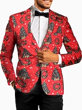 cheap Christmas Blazer-Men&#039;s Christmas Ugly Party Blazer Jacket Regular Tailored Fit Snowflake Printing Single Breasted One-button for Dinner Prom Holiday Plus Size Xmas 2023