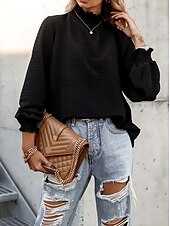 preiswerte Elegante Oberteile-Hemd Bluse Damen Schwarz Weiß Rosa Solide / einfarbig Puffärmel Täglich Modisch Stehkragen Regular Fit S