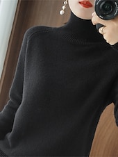 billige Gensere og topper-Dame Pullover genser Stilfull Fritid Myk Helfarge Riflet Rullekrage Overstørrelse Langermet Vanlige topper Strikke utendørs Valentinsdag Daglig Svart Grønn Høst Vinter