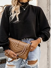 preiswerte Elegante Oberteile-Hemd Bluse Damen Schwarz Weiß Rosa Solide / einfarbig Puffärmel Täglich Modisch Stehkragen Regular Fit S