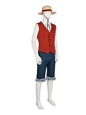 olcso Anime kosztümök-Óceáni kalandor Kapitány Szalmakalapos kalóz Anime Cosplay öltönyök Mindszentek napja Farsang Mellény Nadrágok Kalap Kompatibilitás Férfi Felnőttek