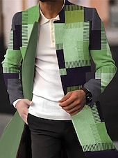 billiga lättviktsrock för män-Herr Pläd / Rutig Grafiska tryck Geometri Vinterkappa Rock Kappa Håller värmen Andningsfunktion Bekväm Mode Streetwear Affär Arbete Klä till Jobbet Utekväll Ficka Mönster Höst vinter Nedvikt Långärmad