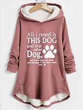 economico Umor e Citazioni Tops-Felpa con cappuccio da donna felpa foderata in pile pigiama caldo Sherpa lettere casual sport stampa a bottoni tasca frontale calda morbida confort maniche lunghe top micro-elastico autunno inverno