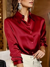 billige Dressy topper-Dame Skjorte Bluse Helfarge عادي Forretning Grunnleggende Moden Langermet Skjortekrage Vanlige topper Arbeid Avslappet Daglig Knapper Hvit Gul Lysegrønn Rød Fuksia Vår &amp; Vinter