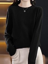 billiga Solida färger-Dam Pullover tröja Mode Streetwear Ledigt Ensfärgat Ribbad Rund hals Stickat Långärmad Vanliga toppar Sticka Utomhus Hem Dagligen Körsbärsröd Räkor Rosa Höst Vinter