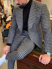 billige Semi-formelle dresser-Menn Bryllup Tweed dresser Spiss Svart Brun rutete Skreddersydd 2-delt sett Enkelt Brystet Enn-knapp