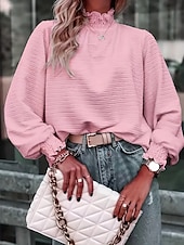 preiswerte Elegante Oberteile-Hemd Bluse Damen Schwarz Weiß Rosa Solide / einfarbig Puffärmel Täglich Modisch Stehkragen Regular Fit S