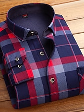 preiswerte Herren-Oberhemden-Herren Oberhemd Kariertes Hemd trachtenhemd Kragenhemd Fleece-Shirt Knopfhemd Overshirt Plaid / Karomuster Hochzeit Party A B C D Langarm Quadratischer Ausschnitt Winter Bekleidung Warm