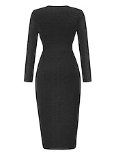 baratos Vestido Simples-Mulheres Vestido preto Vestido de festa Vestido de convidada de casamento Franzido Fenda Decote V Manga Longa Formal Roupa de inverno Prata Preto Primavera Inverno