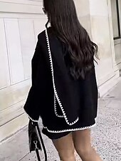 abordables Manteaux &amp; trenchs-Femme Manteau Chaud Brodée Poche Elégant Classique Moderne Couleur unie Soirée Travail Usage quotidien Boutonnage Simple Normal Ras du cou Ample manche longue Vêtements d&#039;extérieur Noir Bleu Kaki