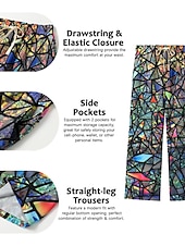 cheap Men&#039;s Printed Casual Pants-Men&#039;s Trousers Summer Pants Beach Pants Drawstring Elastic Waist 3D Print Color Block Graphic Prints Geometry Comfort Casual Daily Holiday Streetwear Hawaiian Light Green Red