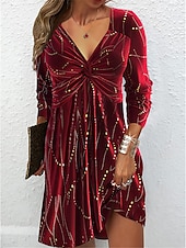 cheap Cocktail Dress-Women&#039;s Velvet Dress Party Dress Cocktail Dress Velvet Ruched Sparkly V Neck Long Sleeve Mini Dress Winter Dress  Elegant Wine Spring Fall